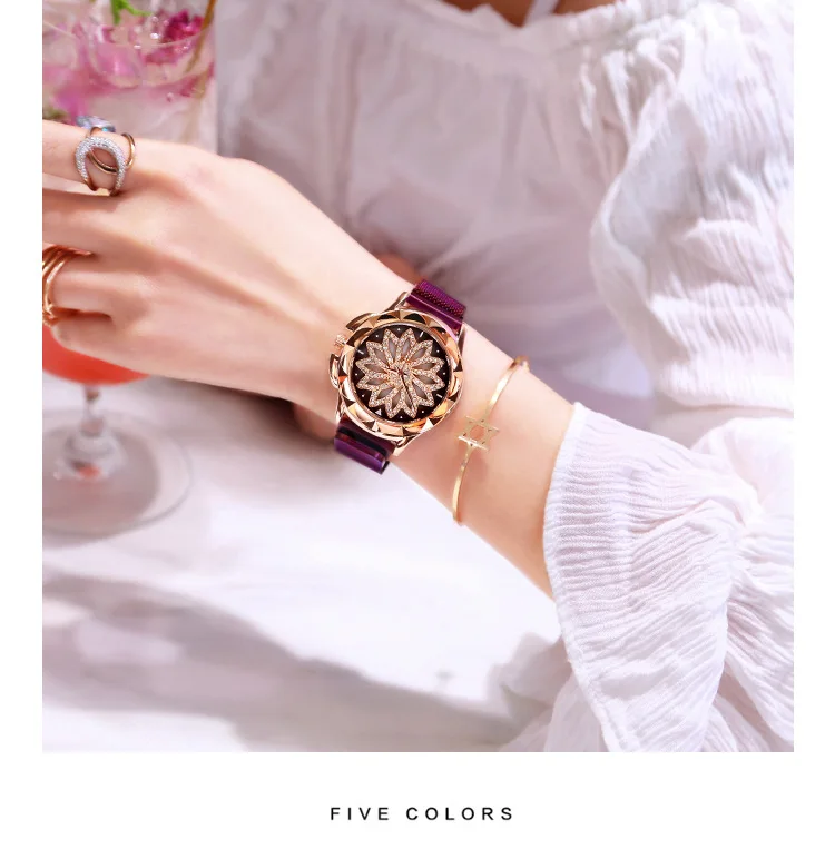 

Fashion Women Rose Gold Flower Rhinestone Wrist Watches Luxury Casual Female Quartz Watch Relogio Feminino Drop Shipping