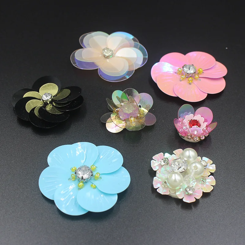 

Multicolor shell shape sequins flower cloth patches Beaded stitching flower accessories Women's clothes decorative applique
