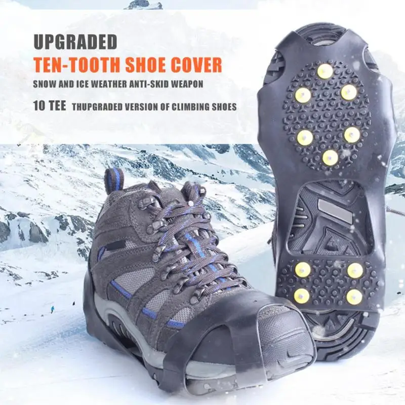 10 шпильки Универсальный лед снег обуви шипами зажимы кошки светильник вес зима альпинизм кемпинг противоскользящая обувь крышка
