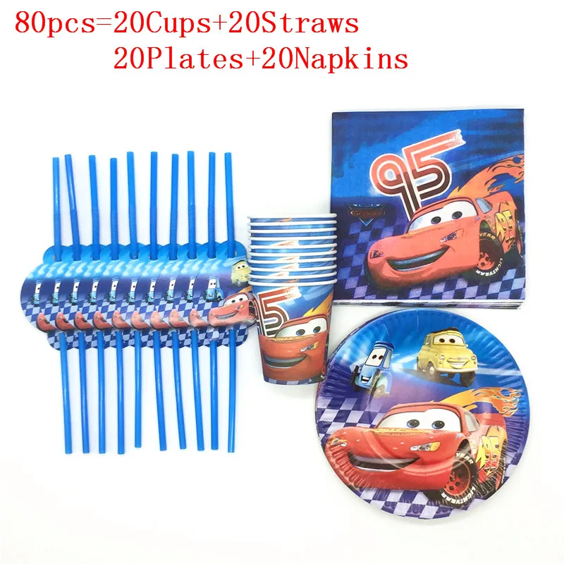 BeiPanXiZhi 80pcs 50 шт./80 шт. Дисней Тачки Молния Маккуин бумажные соломинки чашки тарелки салфетки детский душ Декор мультфильм автомобили день рождения наборы - Цвет: BeiPanXiZhi 80pcs