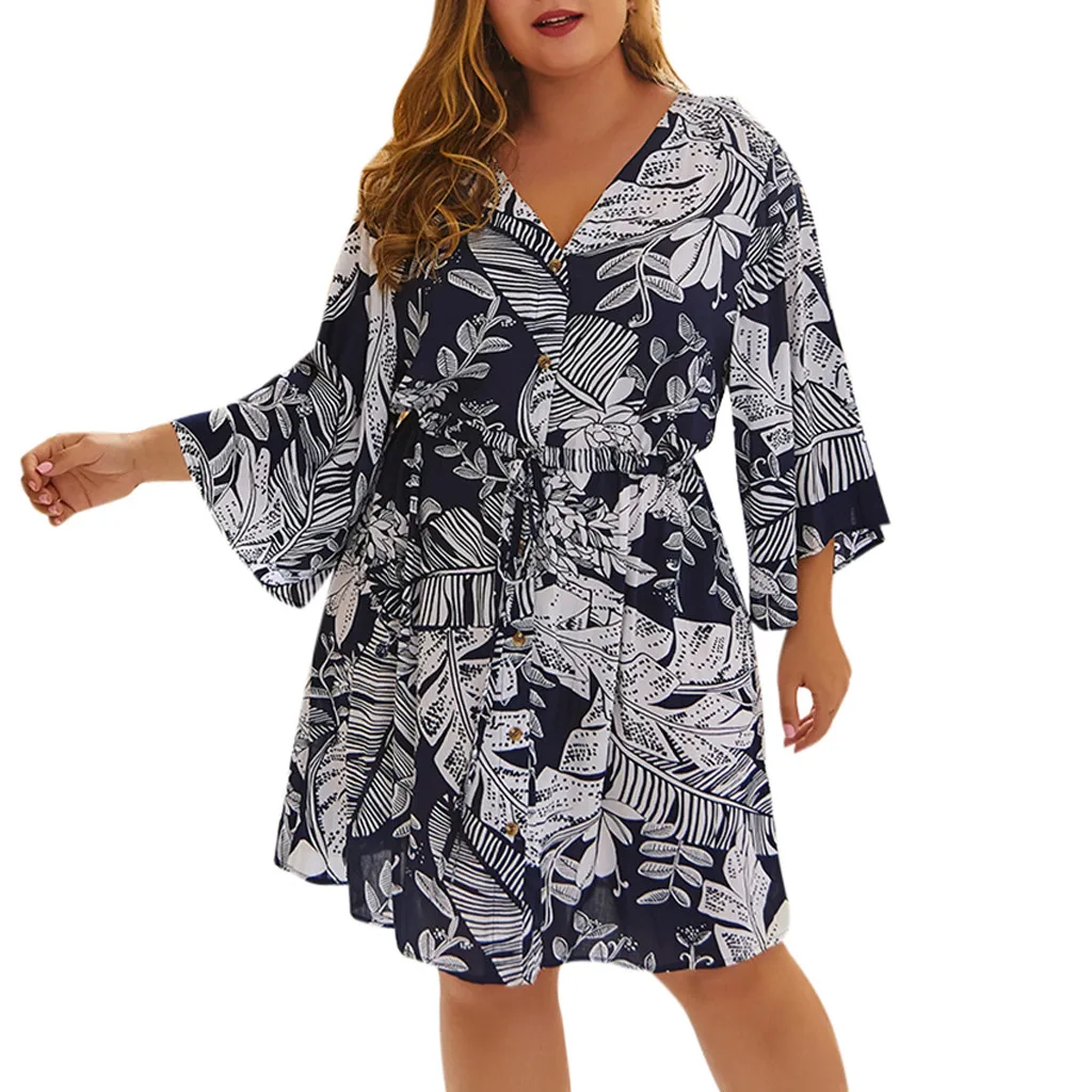 Женское платье, vestidos de verano vestido vadim ropa mujer, платья vestidos verano, Повседневное платье с принтом, рукав три четверти, XL-4XL, Z4