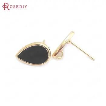 

(38428)10PCS 12x8MM 24K Gold Color Brass Paiting Color Drop Shape Stud Earrings Pins Earrings Jewelry Making Supplies Findings
