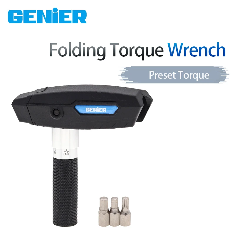 

GENIER Folding Preset Torque Wrench Set 1/4" 2-6N.m Bicycle Repair Torque Wrench Hex Keys Tool Spanner Kit Bike Repair Tools