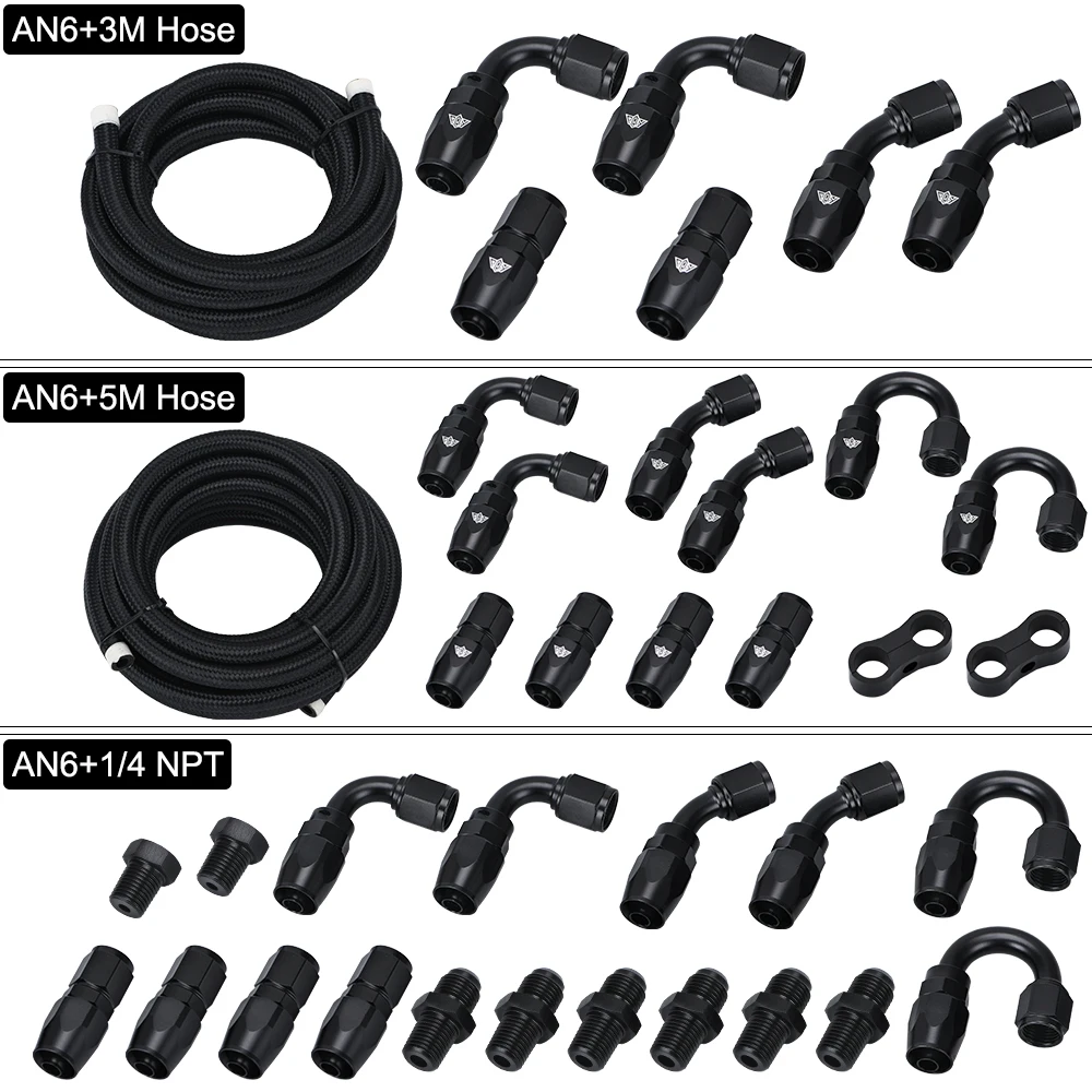 Fuel Hose 5Meter 6AN AN6 & Stainless Steel Braide Oil Fuel Hose Line +AN6 Hose End Ftting Adapter Oil Kit With Clamps hose clamps fuel hose hose end fitting adapter fuel adapter fitting