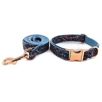 

Ethnic style pet og collar and leash set metal buckle retailing stout durable soft dog collars handmade free engraved four sizes