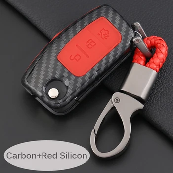 

Red Carbon Car Flip folding key Case 3 Buttons Full protect shell cover For Ford Fiesta Focus 2 Ecosport Kuga Escape C Max Ka