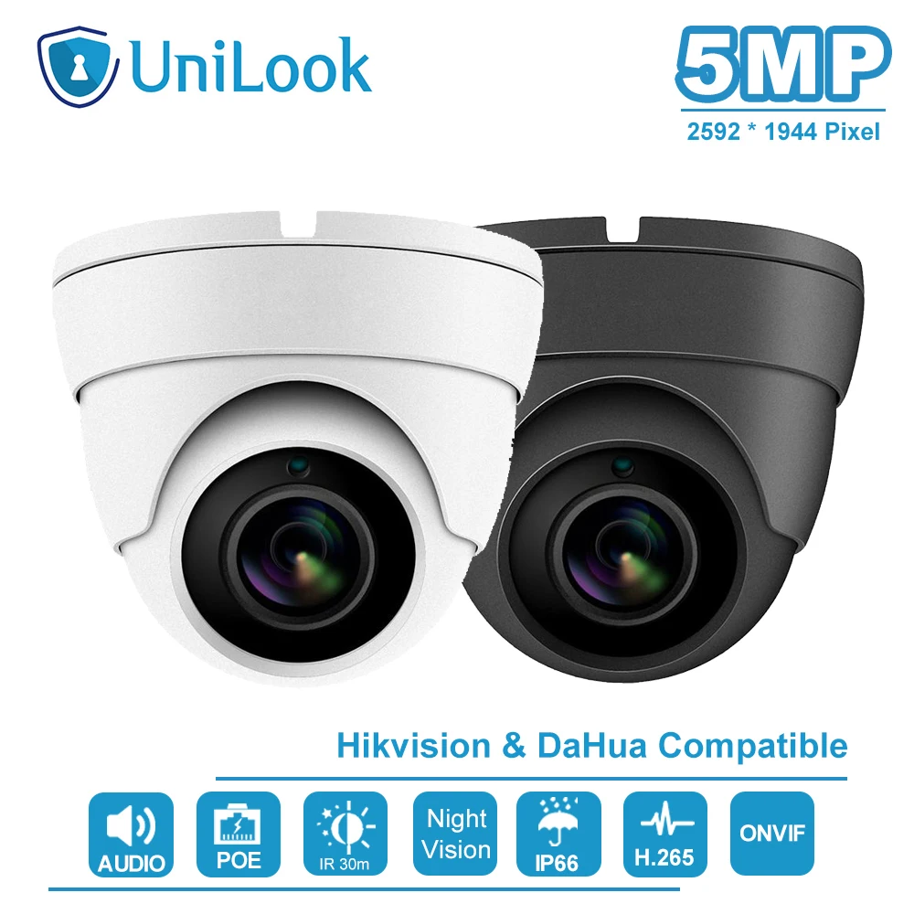  UniLook (Hikvision Compatible) 5MP Dome POE IP Camera With Audio Home/Outdoor Security Night Vision