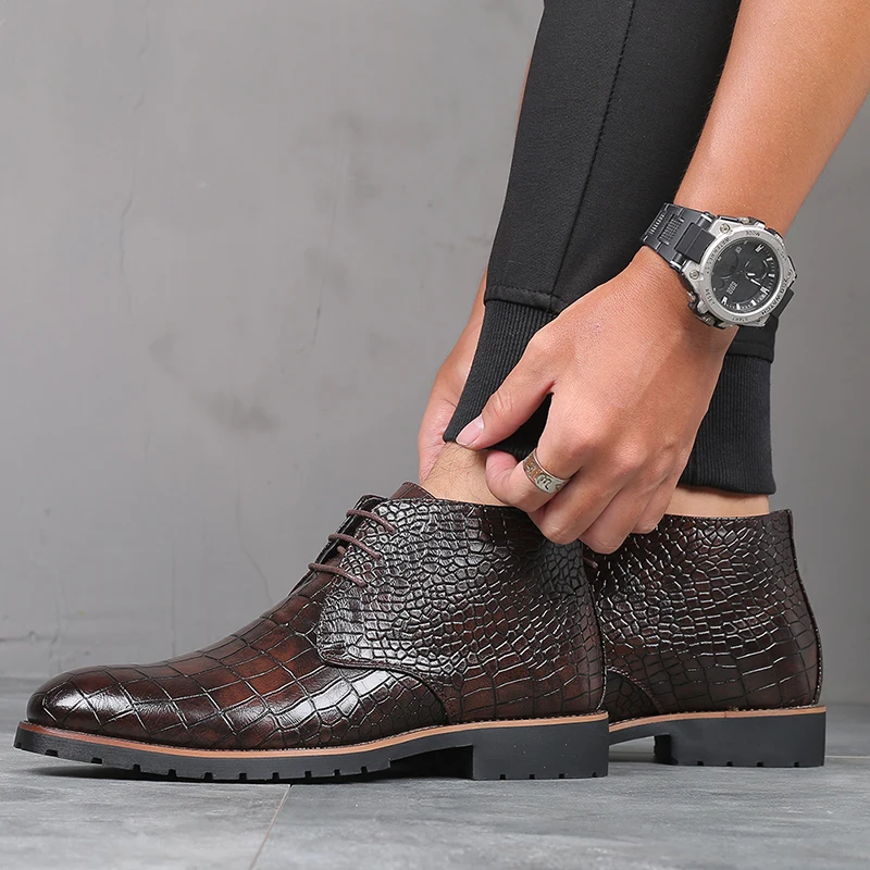 Merkmak/кожаные ботинки с узором «крокодиловая кожа»; Мужская обувь; осенние ботильоны на шнуровке; классические теплые ботинки; Мужская обувь; большие размеры 48-47