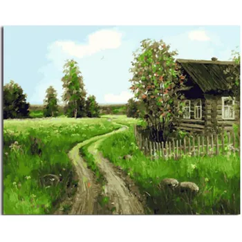 

RIHE Cabin Green Trees Abstract Painting By Numbers kit, Modern Wall Picture Home Artwork,Diy Digital Paint By Numbers 40x50CM
