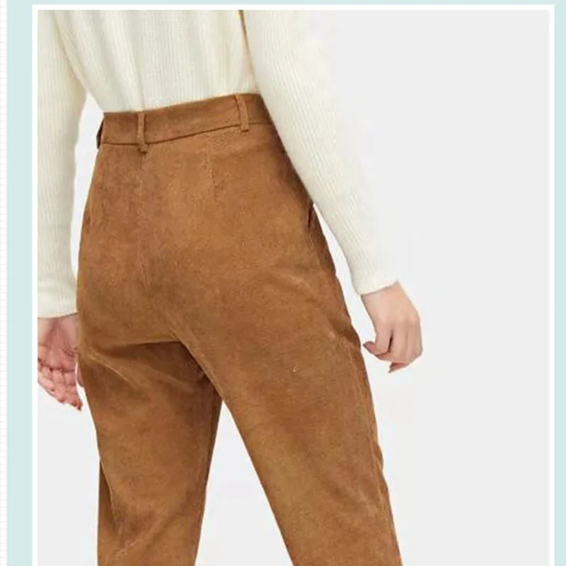 ZHYMIHRET, Осень-зима, вельветовые узкие брюки с высокой талией, женские брюки, уличные штаны длиной до щиколотки, штаны-капри, Mujer
