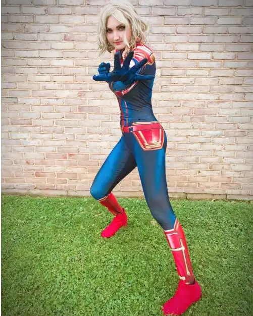 Для взрослых женщин Марвел Капитан косплей костюм для девочек супергерой Marvel Косплей Хэллоуин MS Marvel Carol Danvers комбинезон боди