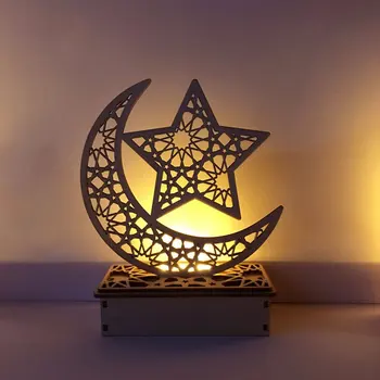 

Ramadan Eid Mubarak Decorations For Home Moon Led Candles Light Wooden Plaque Hanging Pendant Islam Muslim Event