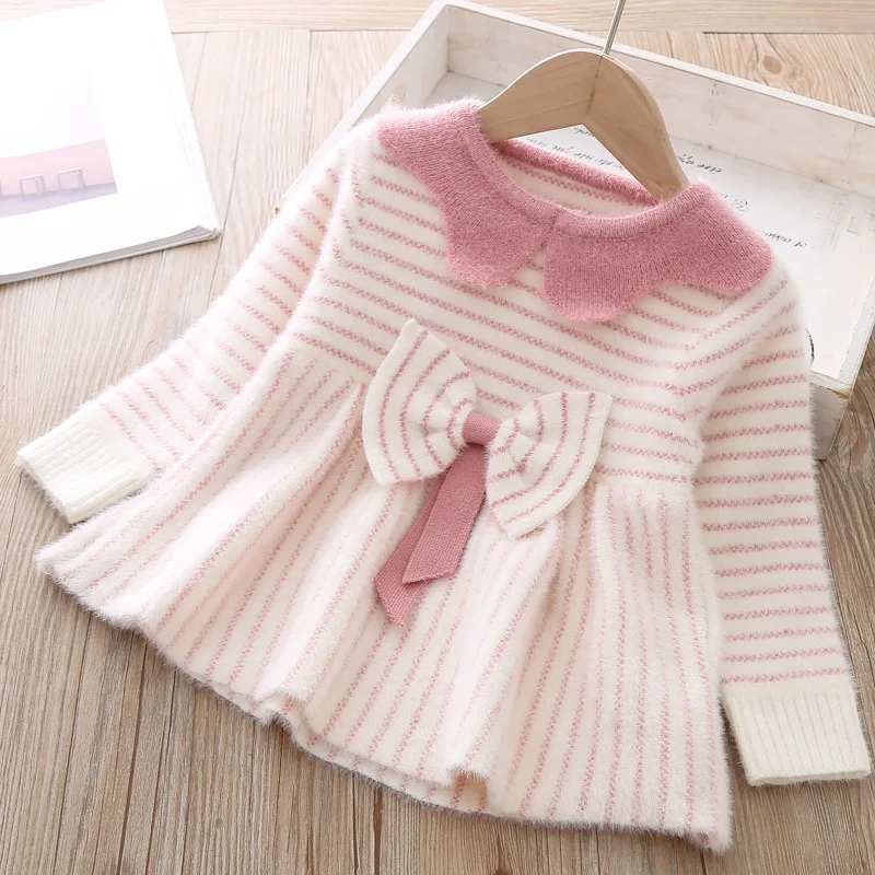 Для девочек clothes2019 летняя новая одежда для малышей Круглый воротник печати платье для девочек полосатые штаны два комплекта из Детские