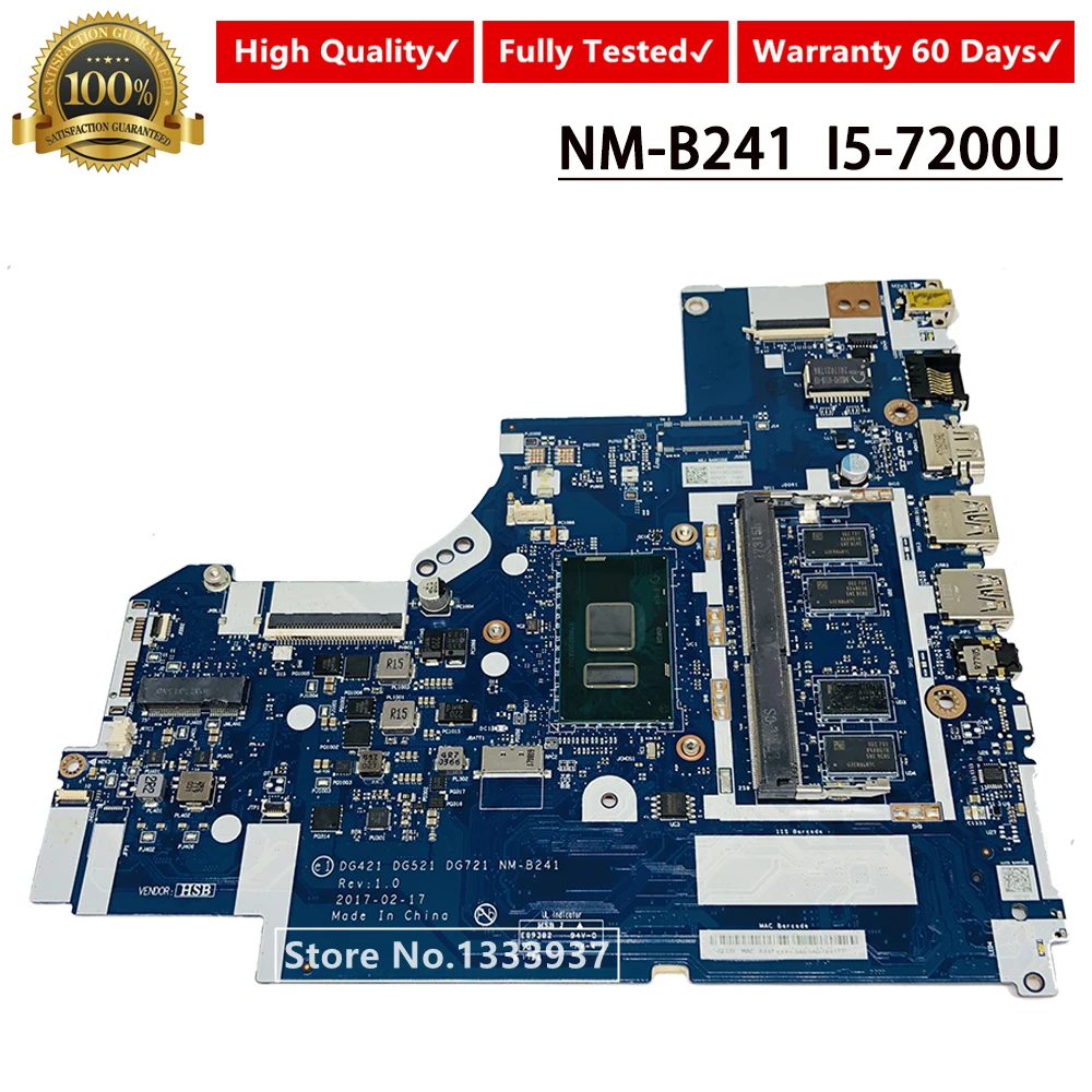 

NM-B241 Mainboard DG421 DG521 DG721 NM-B24 For Lenovo Ideapad 320-15isk 320-15IKB 320-17IKB Laptop motherboar i5-7200u SR342