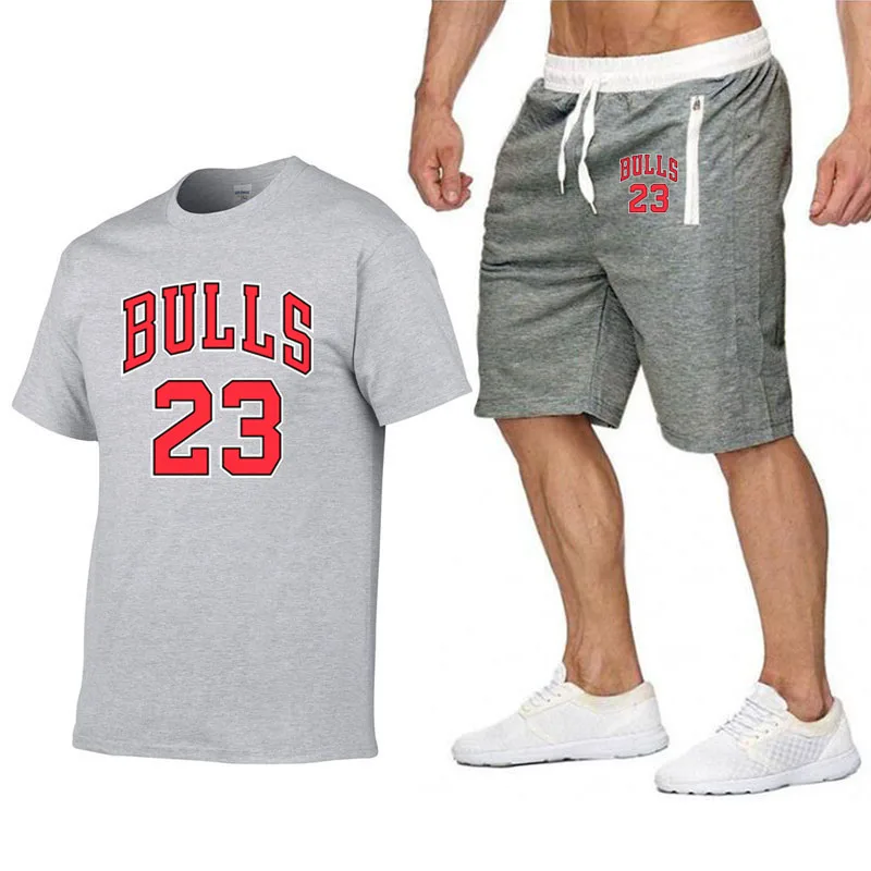 Jordan Новинка bull 23 футболка шорты наборы мужские с буквенным принтом летние костюмы Повседневная мужская футболка брендовая одежда streetwar топы Мужские