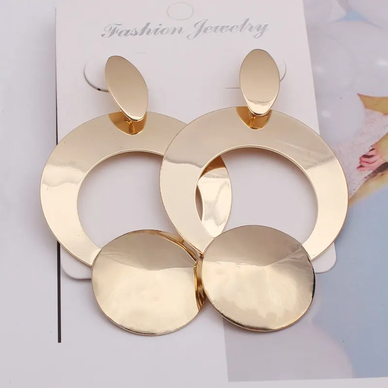 

EK885 New Design Vintage Hollow Round Metal Earrings for Women Gold Color Statement Sequin Earrings Art Punk Party Jewelry Gift
