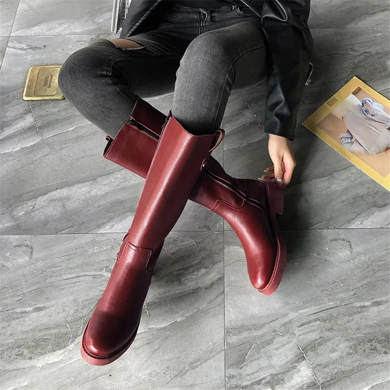 

Drop shipping Autumn Winter Mid-calf Women Boots Side Zipper Solid Color PU Leather Boots High Quality Knee High Boots XWX7400