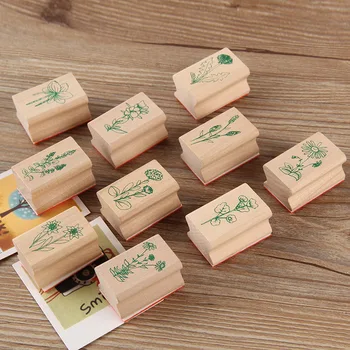 

10pc Mosaic plant series wooden rubber stamp set diary craft supplies rubber stamps for scrapbooking bullet journal transparent