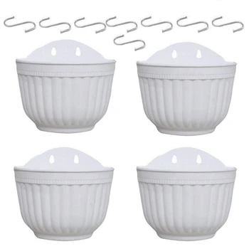 

4 Pack 9.84 Inch Wall Hanging Planter Pots Vertical Garden Window Hang Box Container for Plants Flowers Herbs with Hook
