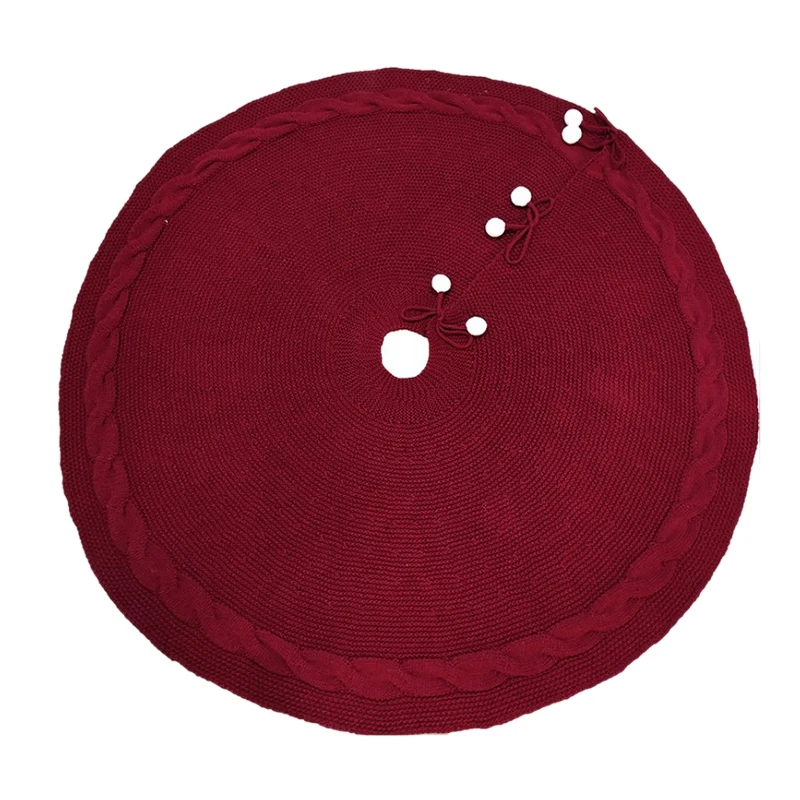 

Christmas Tree Skirt, 48 Inches Luxury Cable Knit Knitted Thick Rustic Xmas Holiday Decoration, Burgundy