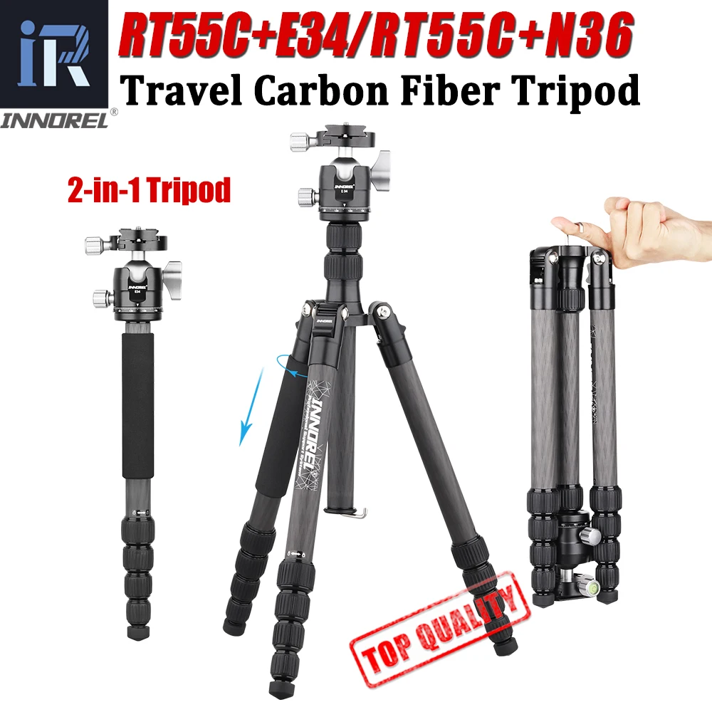 

INNOREL 10 Layers Carbon Fiber Travel Tripod Portable Monopod with Panoramic Low Gravity Center Ballhead for DSLR Camera Video