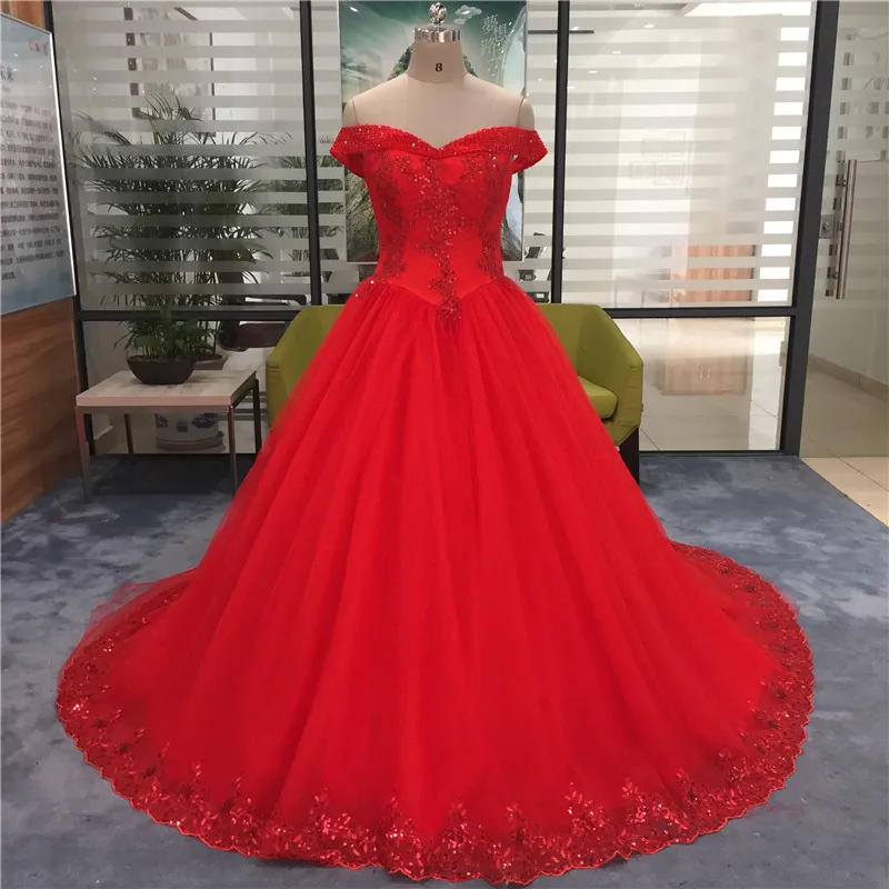 Pictures color Mbcullyd принцессы Пышное красное платье Quinceanera для девочек блестящие Бисер с открытыми плечами, Vestidos De 15 Anos сладкий 16 вечерние платья - Цвет: Pictures color