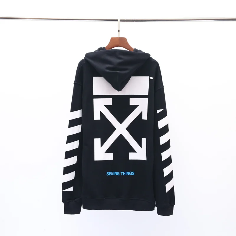 19ss Off-White OW косая полоска стрела Мужчины Женщины влюбленные Мода хлопок Повседневная Толстовка с капюшоном свободная Куртка Пуловер