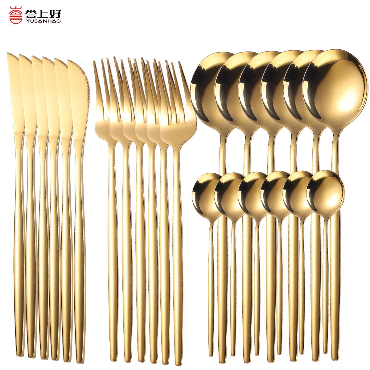 24pcs Upscale Gold Dinnerware Set Stainless Steel Tableware Set Knife Fork Coffee Spoon Flatware Set Dishwasher Safe Cutlery Set