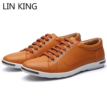

LIN KING 2020 New Brand Men Shoes Lace Up Pu Leather Casual Shoes Comfortable Lace Up Flats Shoes Male Outdoor Sneakers Big Size