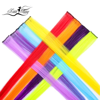

XUANGUANG 1Clip Fashion Women Multi Ombre Color Long Straight Synthetic Clip In on Hair Extensions Piece Wig Headwear