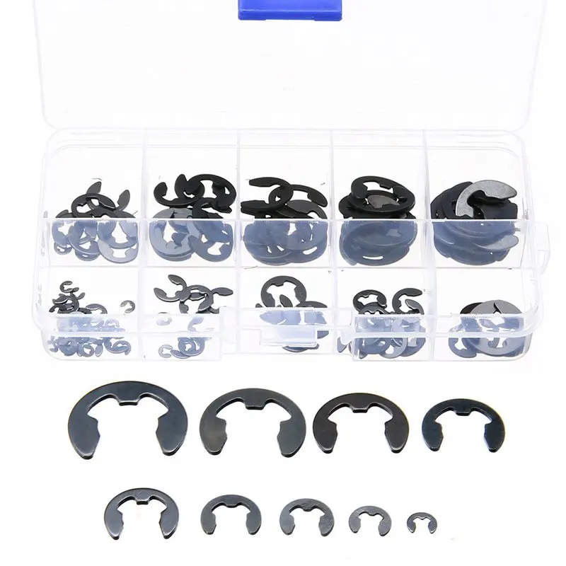 

120Pcs E Clips Retaining Ring Black Manganese Steel 1.5Mm To 10Mm