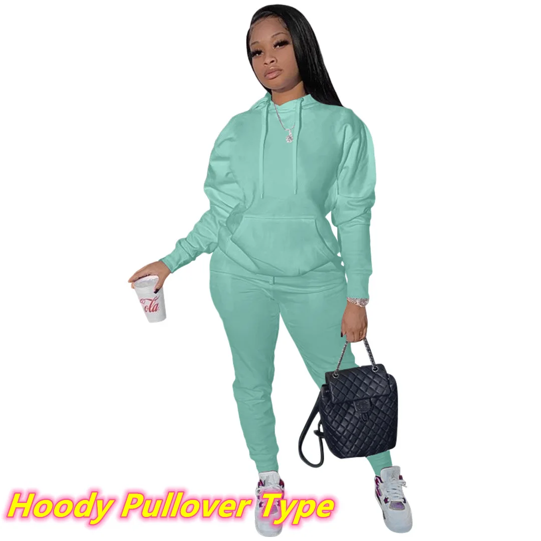 Fagadoer Hoodies Sport Two Piece Set Women Autumn Winter Tracksuit Solid Sweatshirts+Pants Casual Streetwear Women Sweat Suits pink jogging suit Suits & Blazers