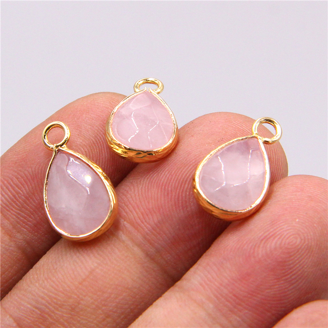 Natural Rose Quartzs Amethysts stone Pendants earring necklace Single Hole Water drop pendant charm for jewelry making
