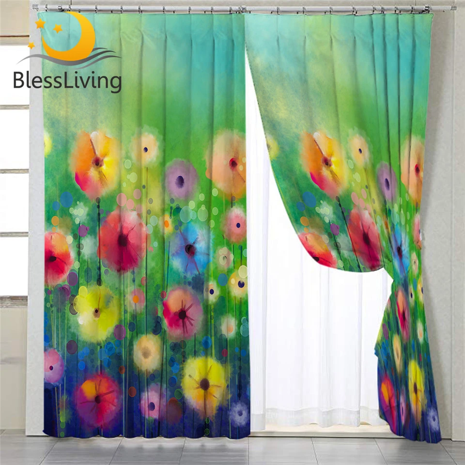 Blessliving Floral Curtain For Living Room Colorful Flower Blackout Bedroom Curtain Watercolor Window Treatment Drapes 1 Piece Curtains Aliexpress
