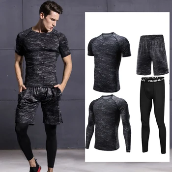 

4pcs Men Gym Fitness Clothing Sportswear Male Gym Running Sets Fitness Workout Clothes Sports Jogging Training Running Set Male