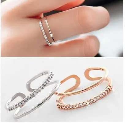 Женские двухслойные кольца открытые из стерлингового серебра 925 пробы стразы