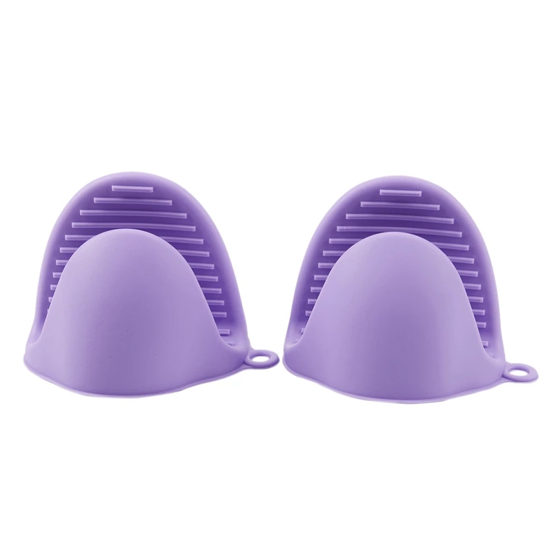 HOT 2x Oven Mini Mitts Silicone Heat Resistant Anti-scald Gloves for Cooking Pinch Grips, Pot Holder and potholders Orange - Цвет: Purple