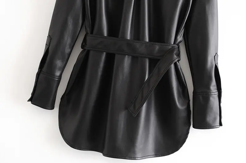 Женское зимнее однобортное пальто из искусственной кожи с длинным рукавом, однотонное Женское пальто с поясом, винтажная верхняя одежда с карманами и пуговицами, женские топы