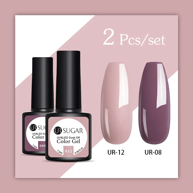 2pcs Ur Sugar 2 шт Блестящий УФ-гель набор розовый Красный Цветной Гель-лак для ногтей Гибридный полуперманентный впитывающий гель для ногтей маникюрный лак - Цвет: 2pcs