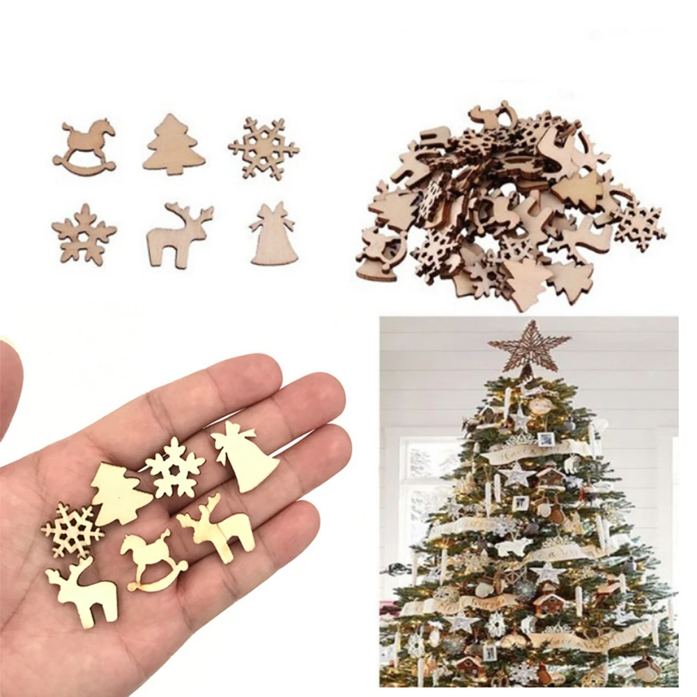 

Christmas cartoon snowflake wood Christmas tree DIY handmade accessories 100PCS Christmas tree decoration pendant