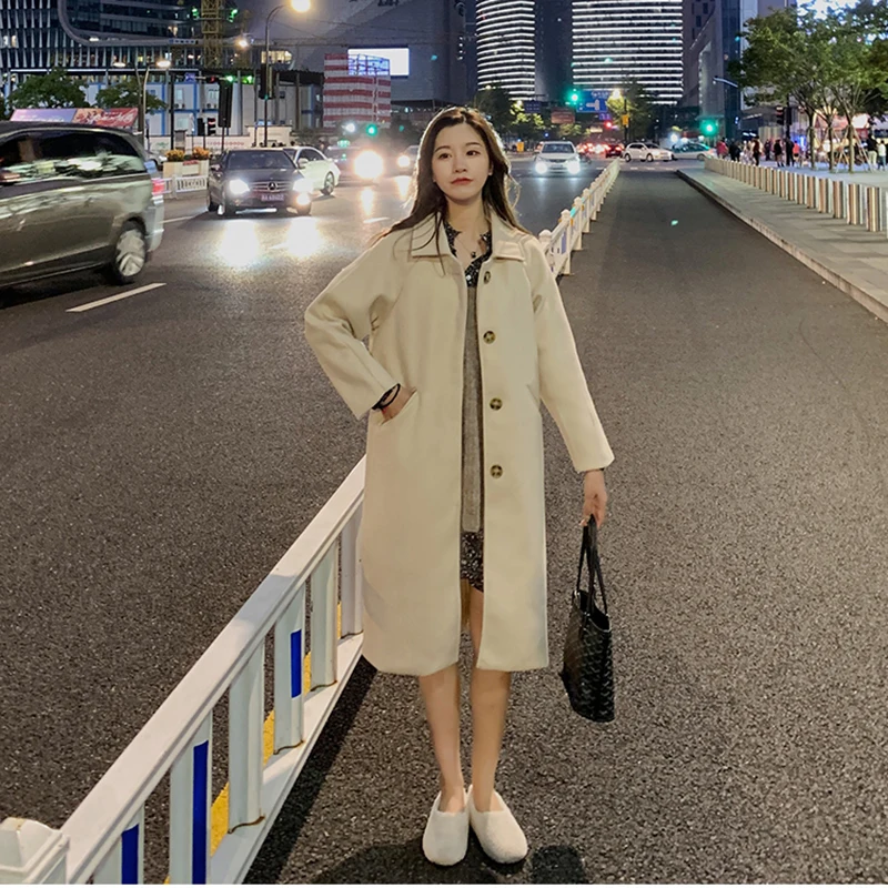 Ulzzang/шерстяная Женская Классическая плотная зимняя уличная одежда с широкой талией в Корейском стиле для школьниц