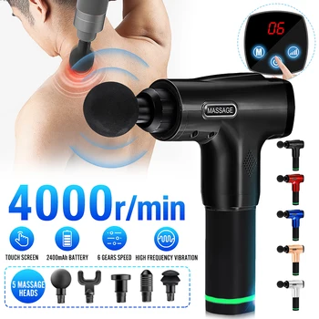

4000r/min Therapy Massage Gun 6 Gears Muscle Massager Sport Massage Machine Relax Body Slimming 5 Heads With Bag LCD Display