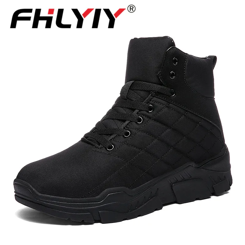 Fhlyiy/зимние мужские ботинки; уличные плюшевые теплые непромокаемые ботинки с зонтиком; Нескользящие резиновые кроссовки; Zapatos De Hombre - Цвет: Black