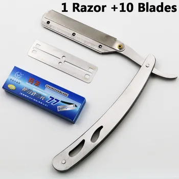 

1 Set Men Straight Barber Edge Steel Razors Folding Shaving Knife Hair Removal Tools with 10pcs Blades 77-03