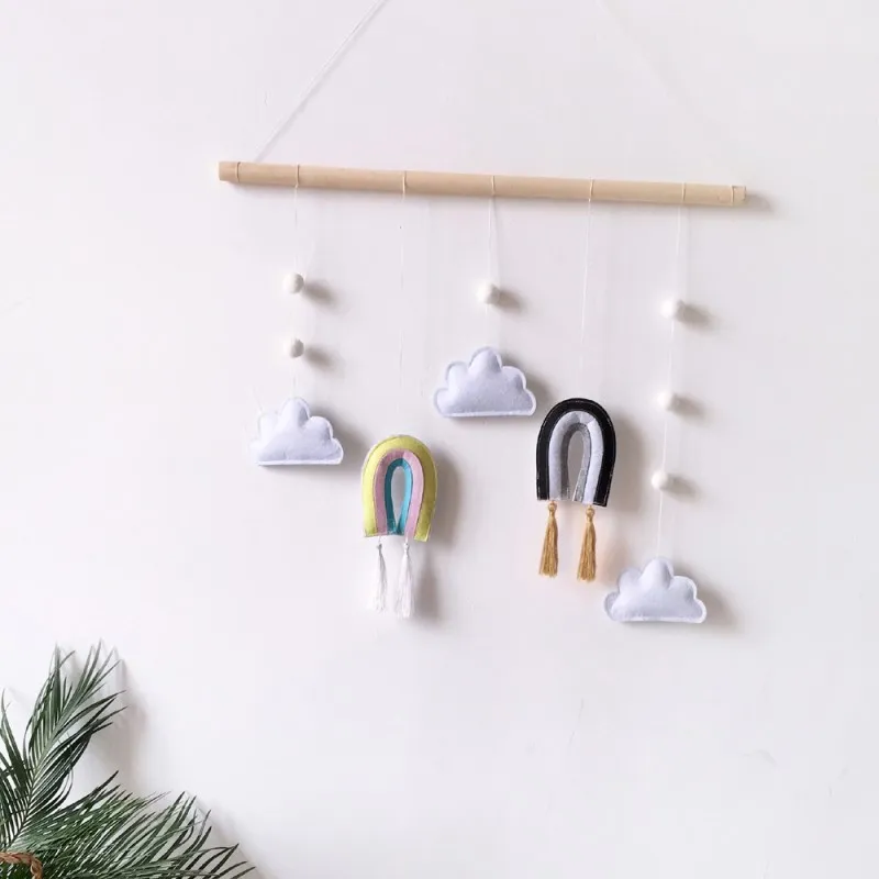 

Nordic Wood Sticks Felt Pendant Wall Hanging Ornaments Newborn Baby Bed Tent Wind Chime Kids Room Decoration Photo Props