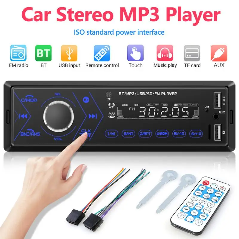 Радио Автомобильный плеер Bluetooth стерео Авто Радио сенсорный экран MP3 музыкальный плеер с цветным светильник для автомобиля входной приемник