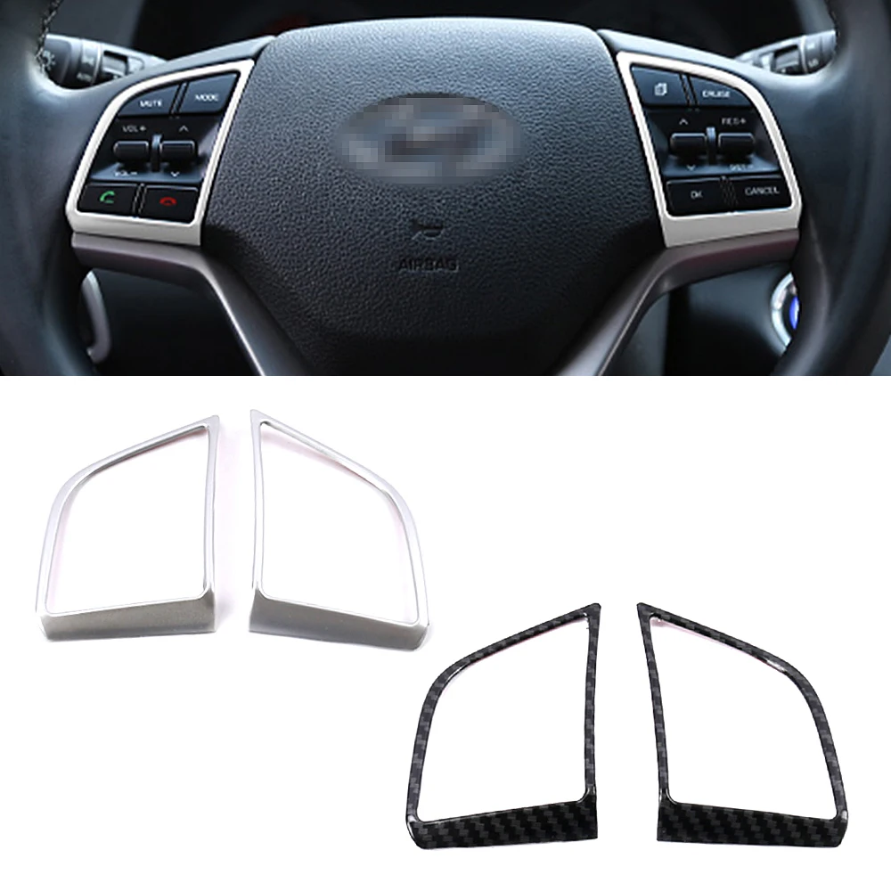 For Hyundai Tucson 2015- Carbon Fiber Color Steering Wheel Switch Button Sequins Cover Interior Decoration Trim Accessories car moulding decoration interior mouldings interior moulding trim strip car knob covers