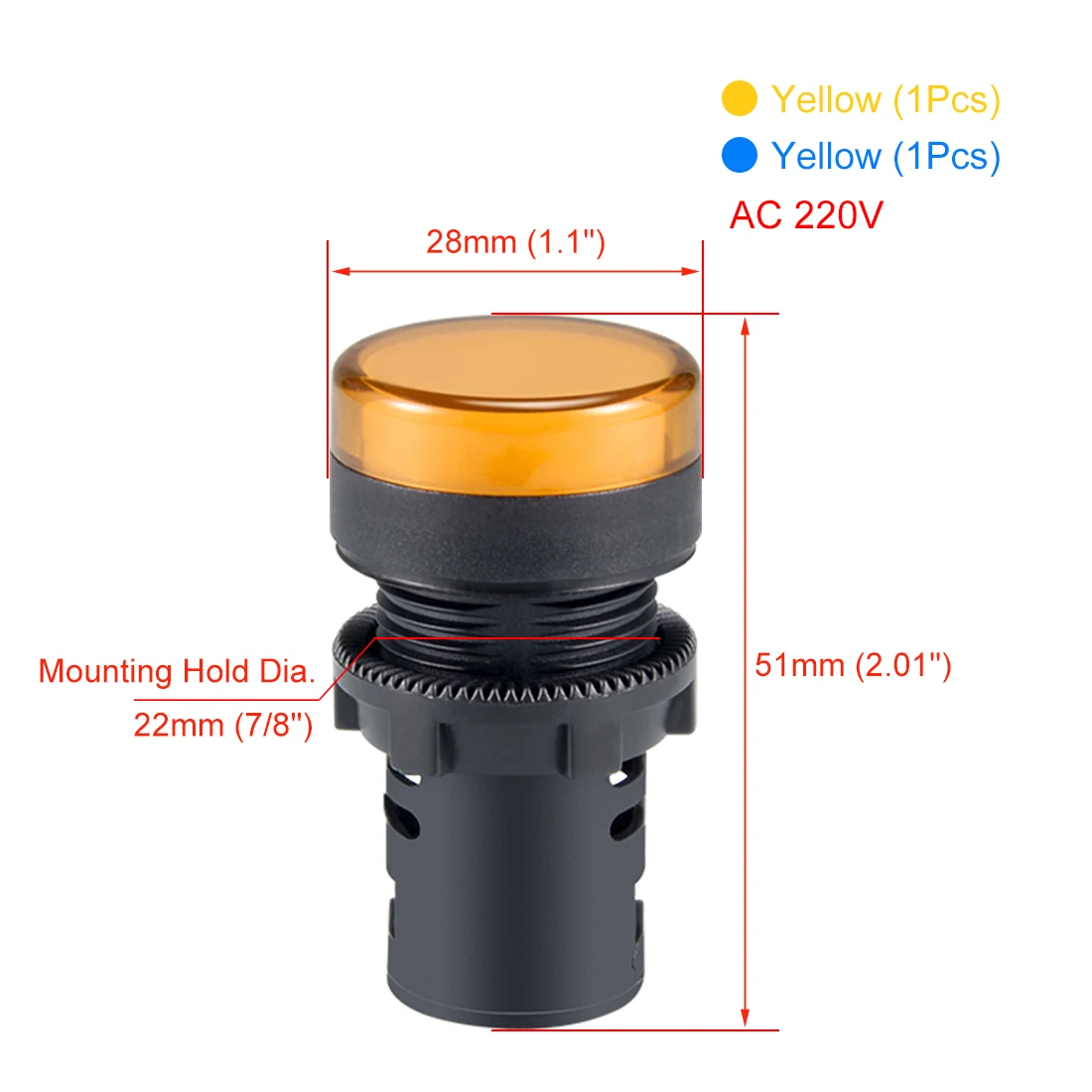 uxcell 2Pcs AC 220V Indicator Lights, Blue+Yellow LED, Flush Panel Mount 7/8" 22mm