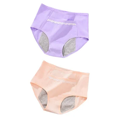 2pcs/Set Cotton Physiological Period Leak Proof Menstrual Panties Breathable Seamless Soft High Quality Women Underwear Breifs - Цвет: Кораллово-Красный