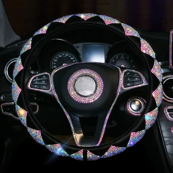 

Interior Decoration 15 Inch Protective Bling Crystal Winter Warm Car Accessories Soft Universal Steering Wheel Cover Diamond